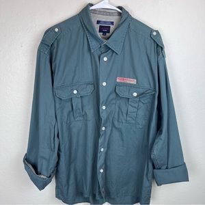Tommy Jeans Army green casual button-down-Large